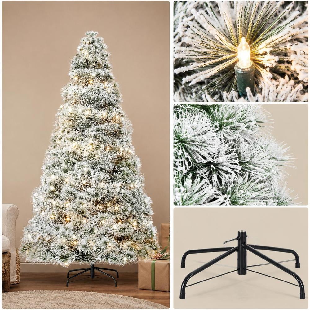 Artificial Christmas Tree, Pre-Lit Hinged Spruce, with Warm White Lights and Sturdy Metal Stand