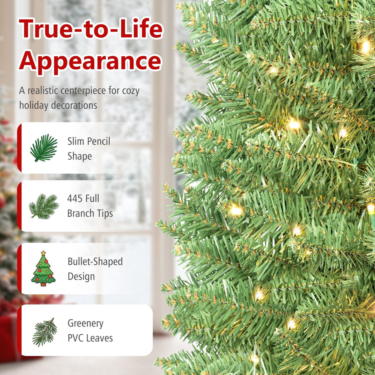 Costway 6 FT Pencil Christmas Tree Pre-Lit Folding Metal Stand Green