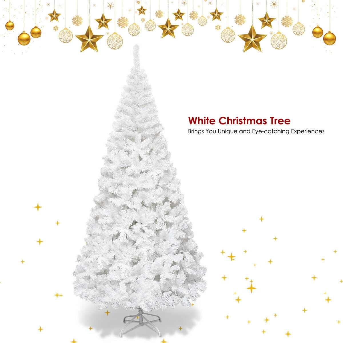 Costway 7Ft Artificial Xmas Tree Stand Christmas Decoration White