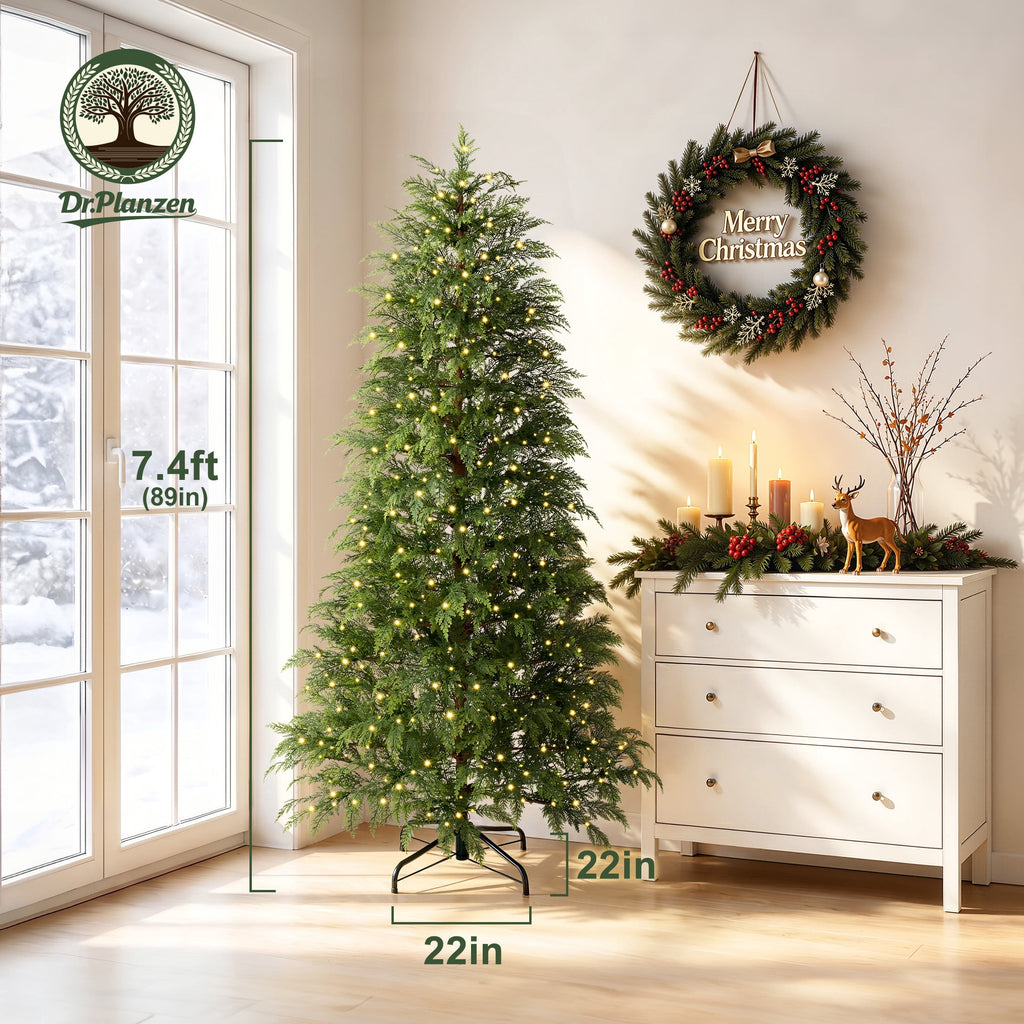 DR.Planzen 24" Pre-Lit Green Cypress Artificial Christmas Tree with 30 Warm White LED Lights, Mini Tabletop Xmas Tree in Woven Basket Base, Indoor Holiday Decoration