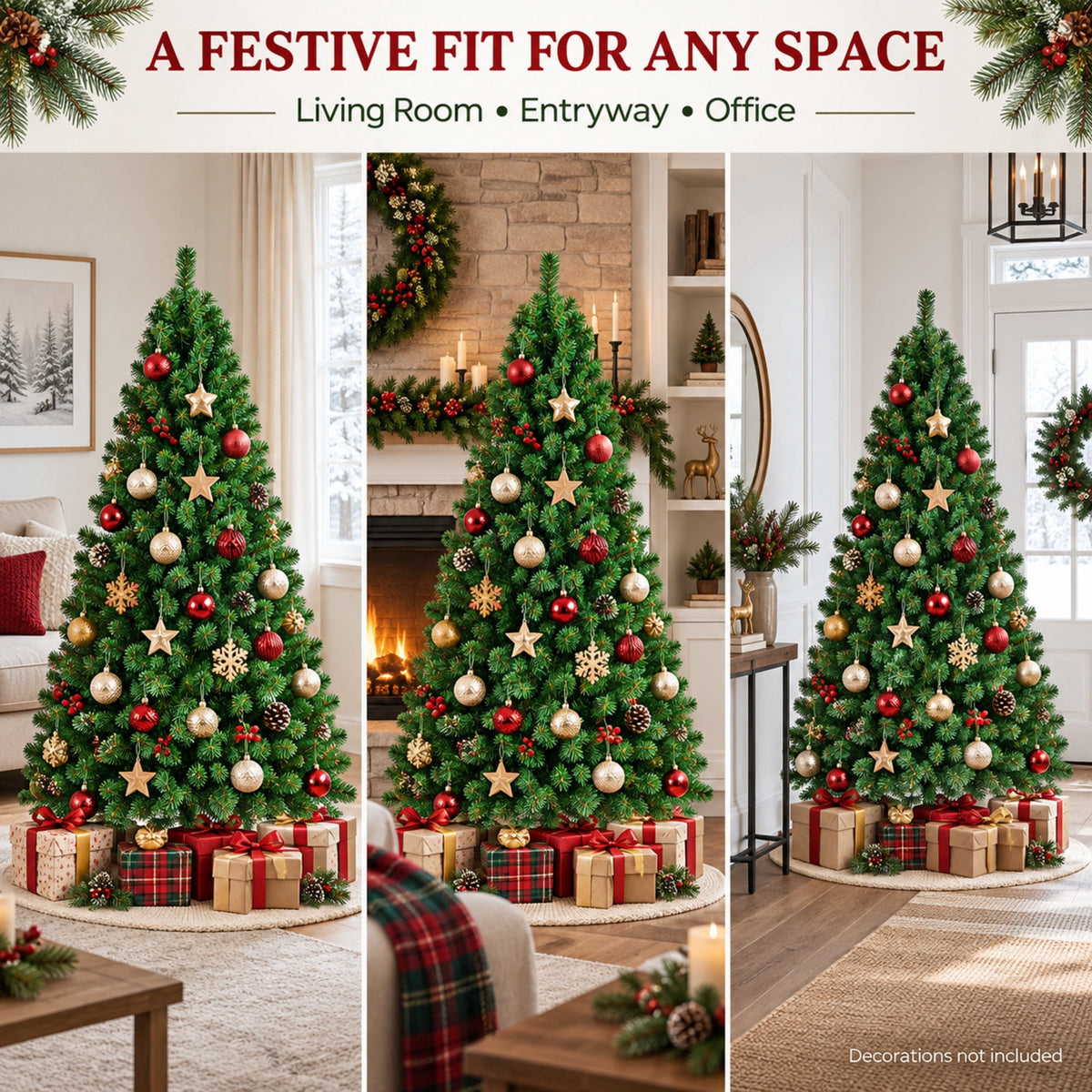 Vebreda Christmas Tree 6ft Artificial Hinged Xmas Tree with 1,000 Branch Tips, Green