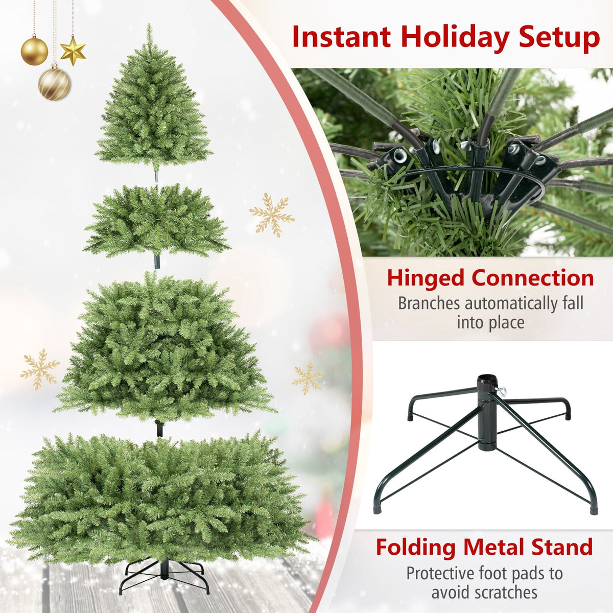 Costway 4 ft Artificial Christmas Tree with 559 Lush PVC Branch Tips & Folding Metal Stand