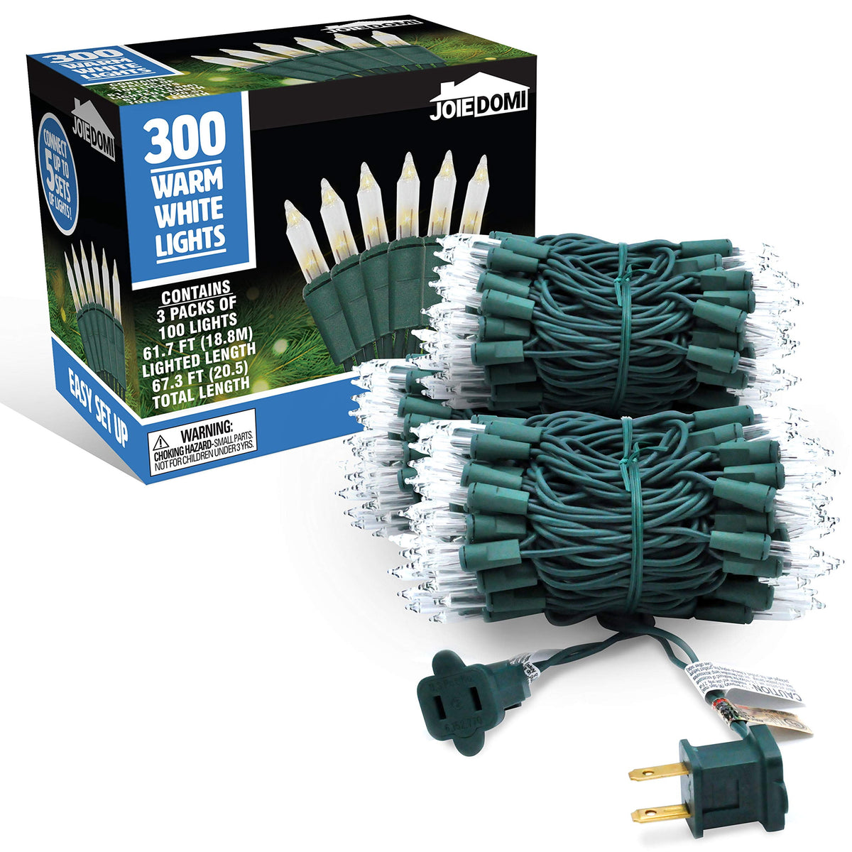 Joiedomi 100-Count Clear White Christmas Light Set,Green Wire Lights for Christmas Decorations,Holiday,Party,Home,Indoor or Outdoor Decorations