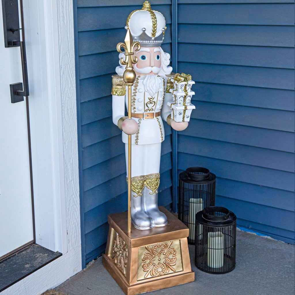 Sunnydaze Gold Polyresin Pierre the Fleur-de-Lis Nutcracker Christmas Statue, 47"
