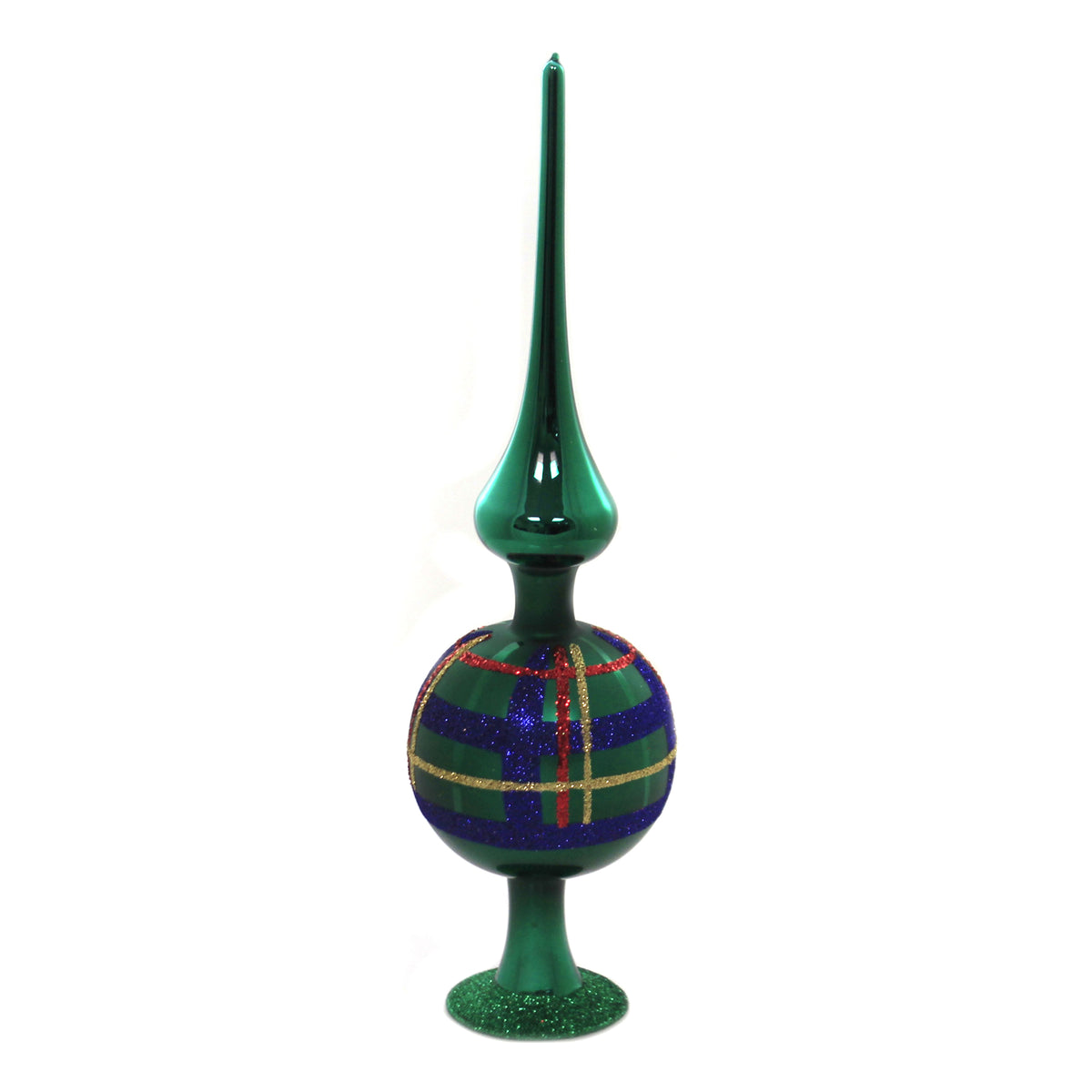 Forest Green Plaid Finial - 1 Tree Topper 10 Inch, Glass - Tree Topper Free Standing 21173T023