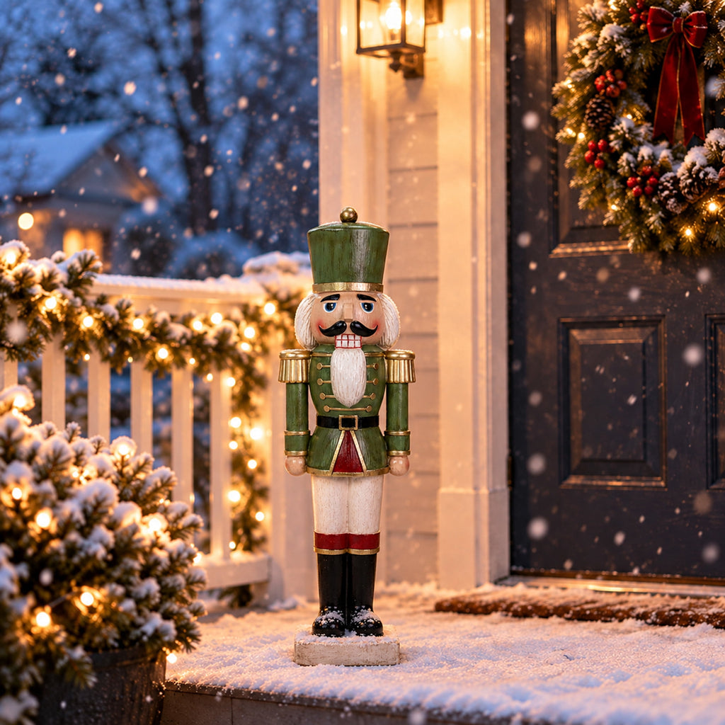 Sunnydaze Green Polyresin Ivan the Rustic Nutcracker Christmas Statue, 33" (2-Pack)