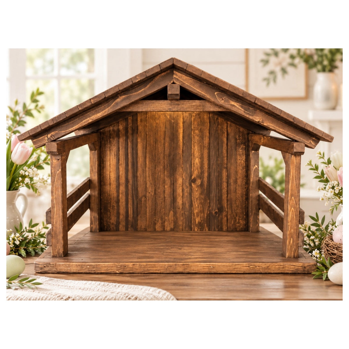 JacobsWoodDesigns Wood Nativity Stable Creche Decorative Collectible Large 1 Piece