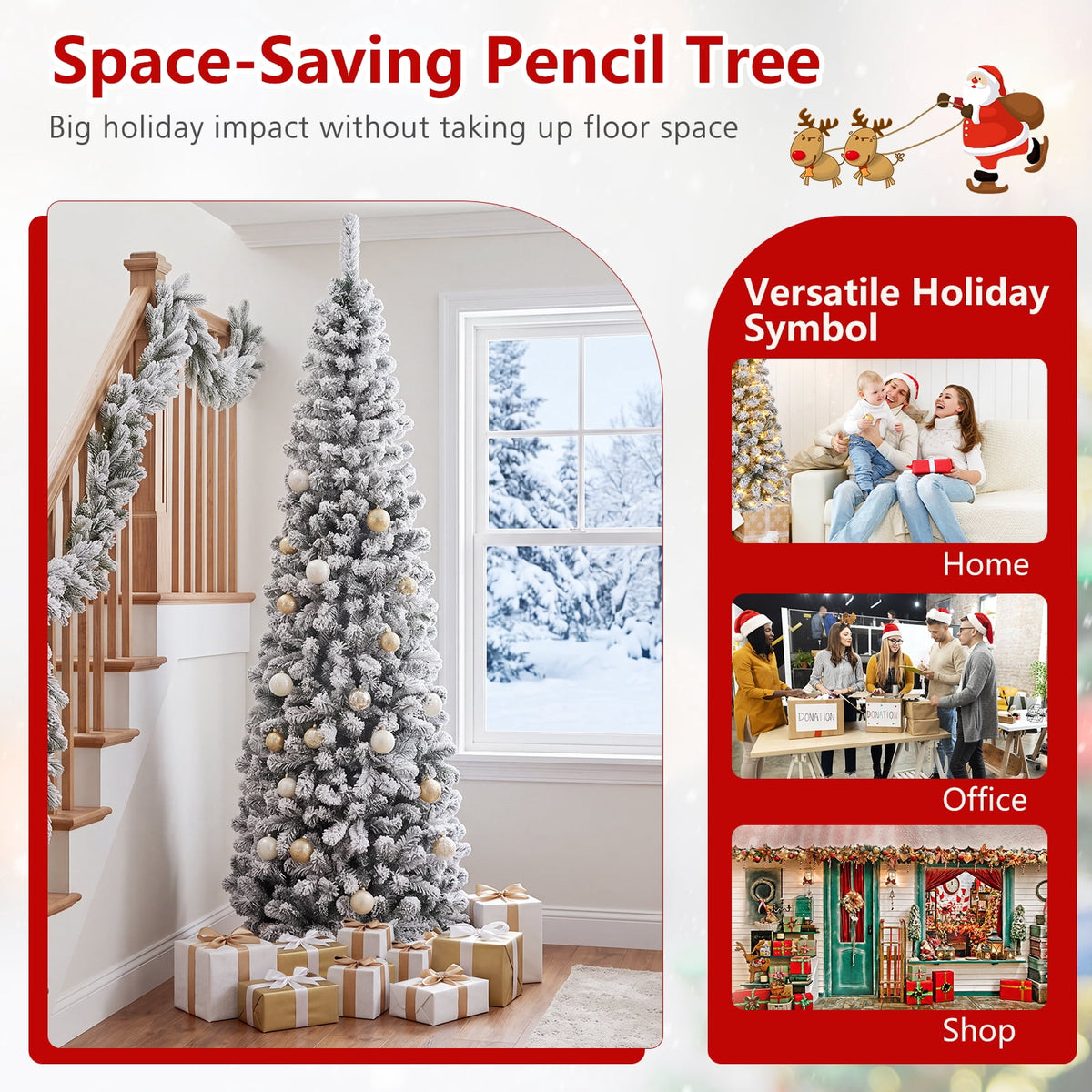 Costway 7.5 FT Unlit Flocked Pencil Christmas Tree Hinged with 641 Branch Tips