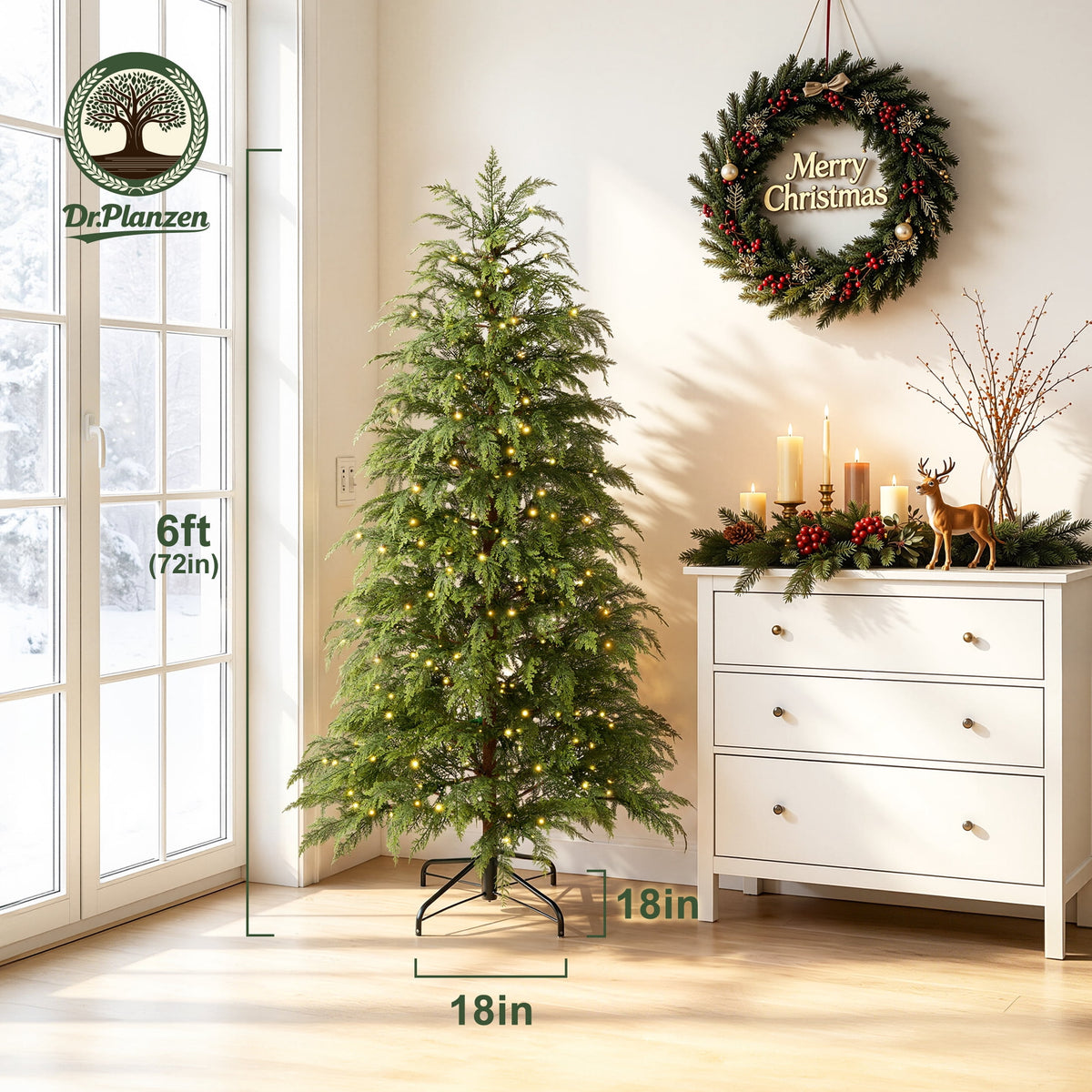 DR.Planzen 24" Pre-Lit Green Cypress Artificial Christmas Tree with 30 Warm White LED Lights, Mini Tabletop Xmas Tree in Woven Basket Base, Indoor Holiday Decoration