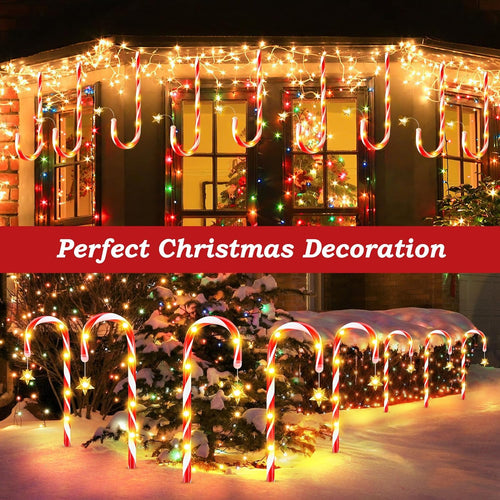 24 Pack Christmas Decorations Outside, 2 Sets of 12 19” Solar Candy Cane Christmas Decorations Outdoor Yard with 8 Modes and 144 Bright LED, Waterproof Christmas Candy Cane Pathway Lights