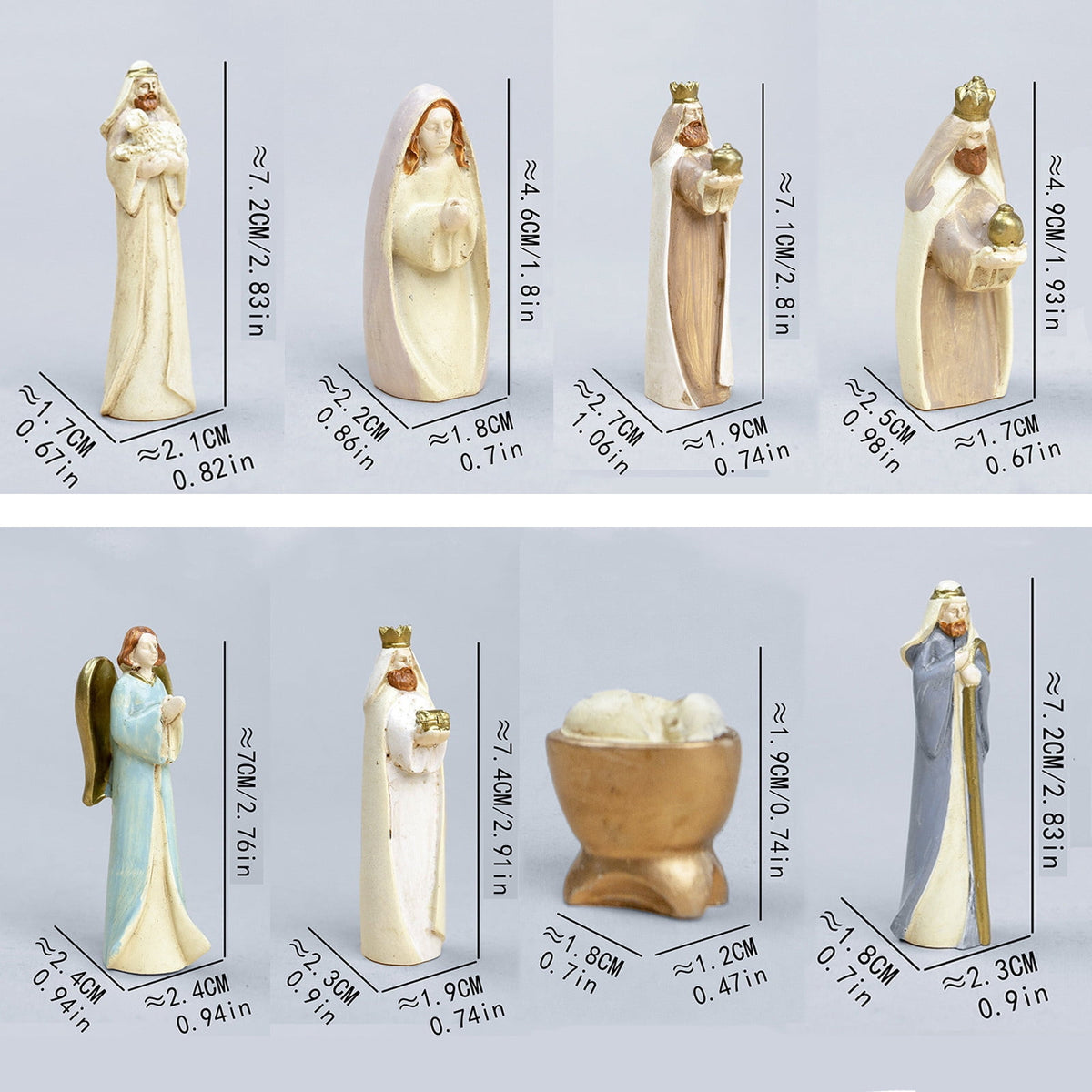 Orangide Christmas Nativity Set of 8 Pieces,Religious Manger Scene Ornaments,Resin Crafts forHome Decor,Christmas Tree Decoration,Holiday Display andGift forChristian Families