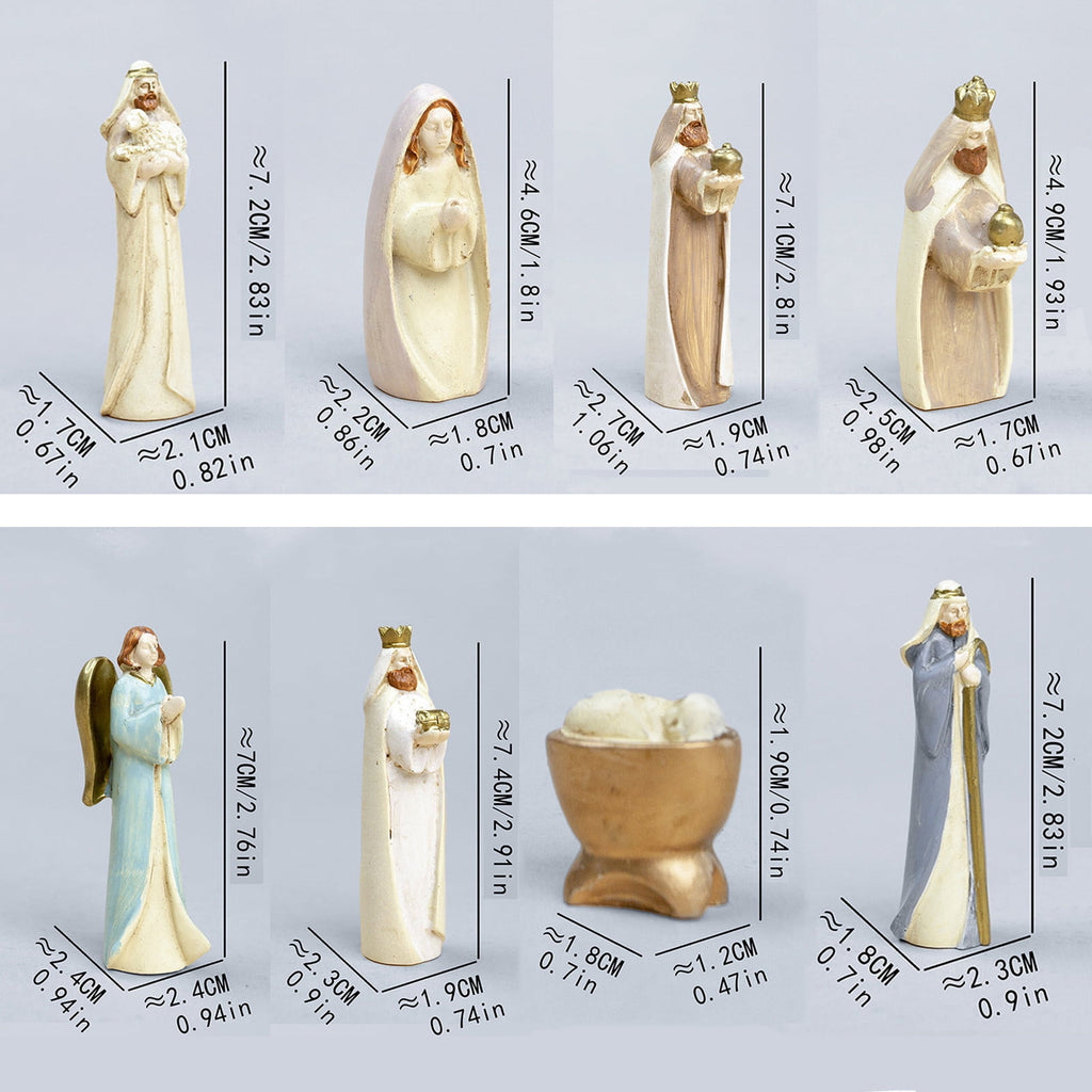 HOARBOEG Nativity Scene Ornament Set of 8, Religious Christmas Ornaments for Tree, Resin Manger Decorations, Lord Jesus Born Nativity Set, Christmas Tabletop Knick-knack, Miniature Nativity Figurines
