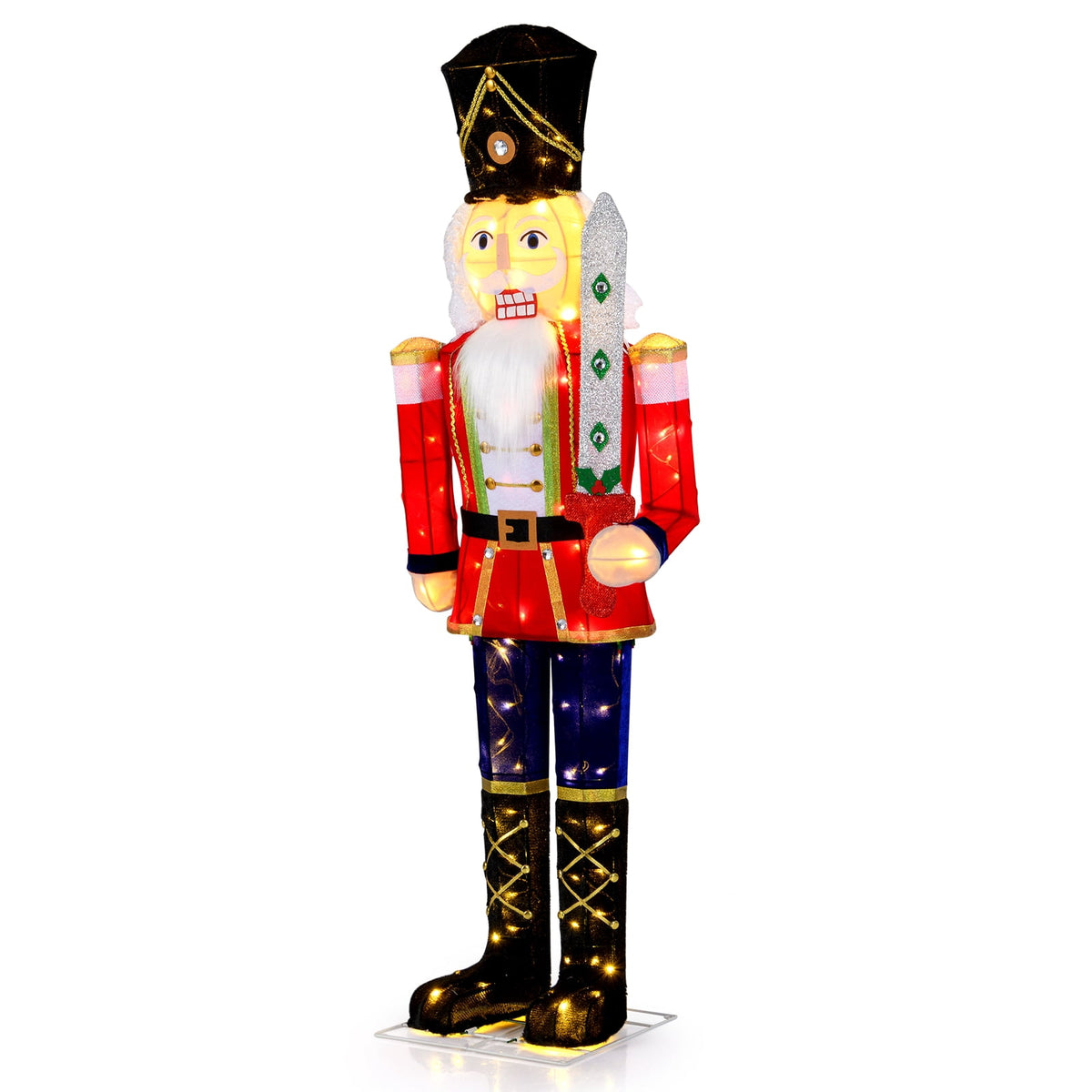 Gymax 5 FT Lighted Nutcracker Soldier Christmas Decoration w/Glitter Sword Outdoor