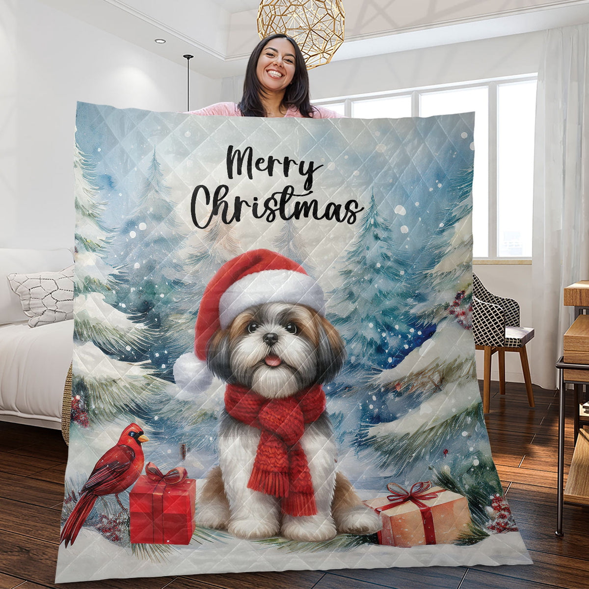 Merry Christmas French Bulldog Enjoys Woofmas Winter Xmas Holiday Quilt Bedding Set Dog Lover Gifts 1 Blanket Bed Cover 2 Pillowcases - 02022