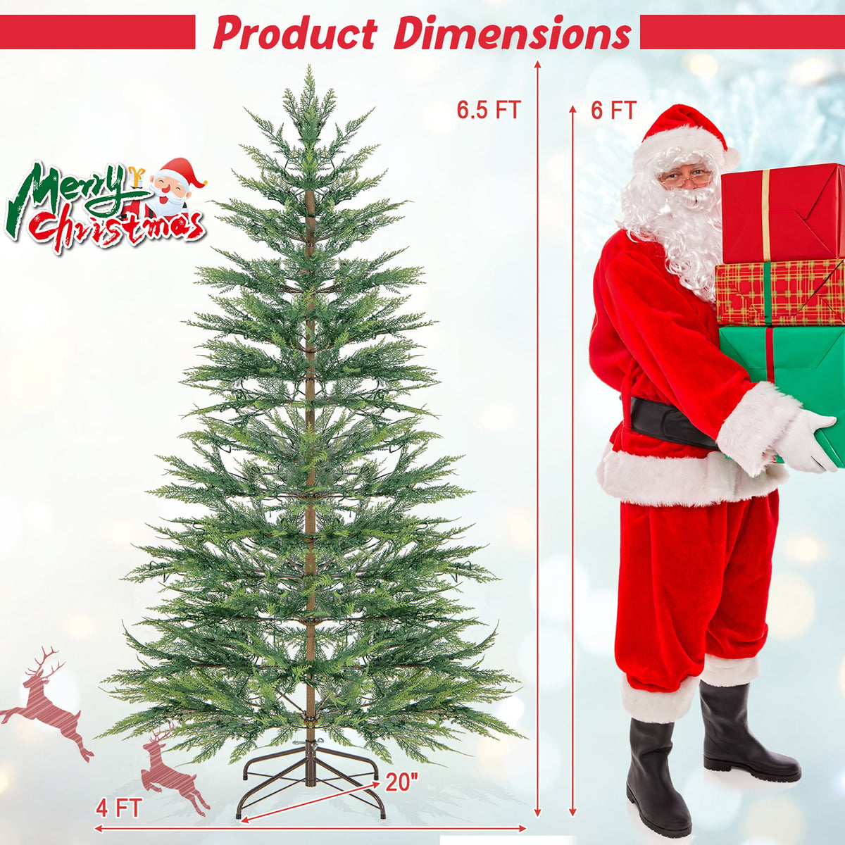 Gymax 7.5 FT Pre-Lit Artificial Christmas Tree Simulated Cypress Xmas Tree w/ Hinges