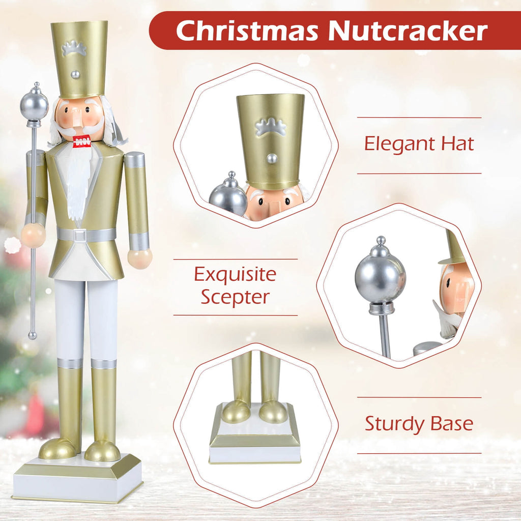 Costway 32.5” Christmas Nutcracker with High Hat & Beautiful Scepter, Uniform & Boots Black+Red
