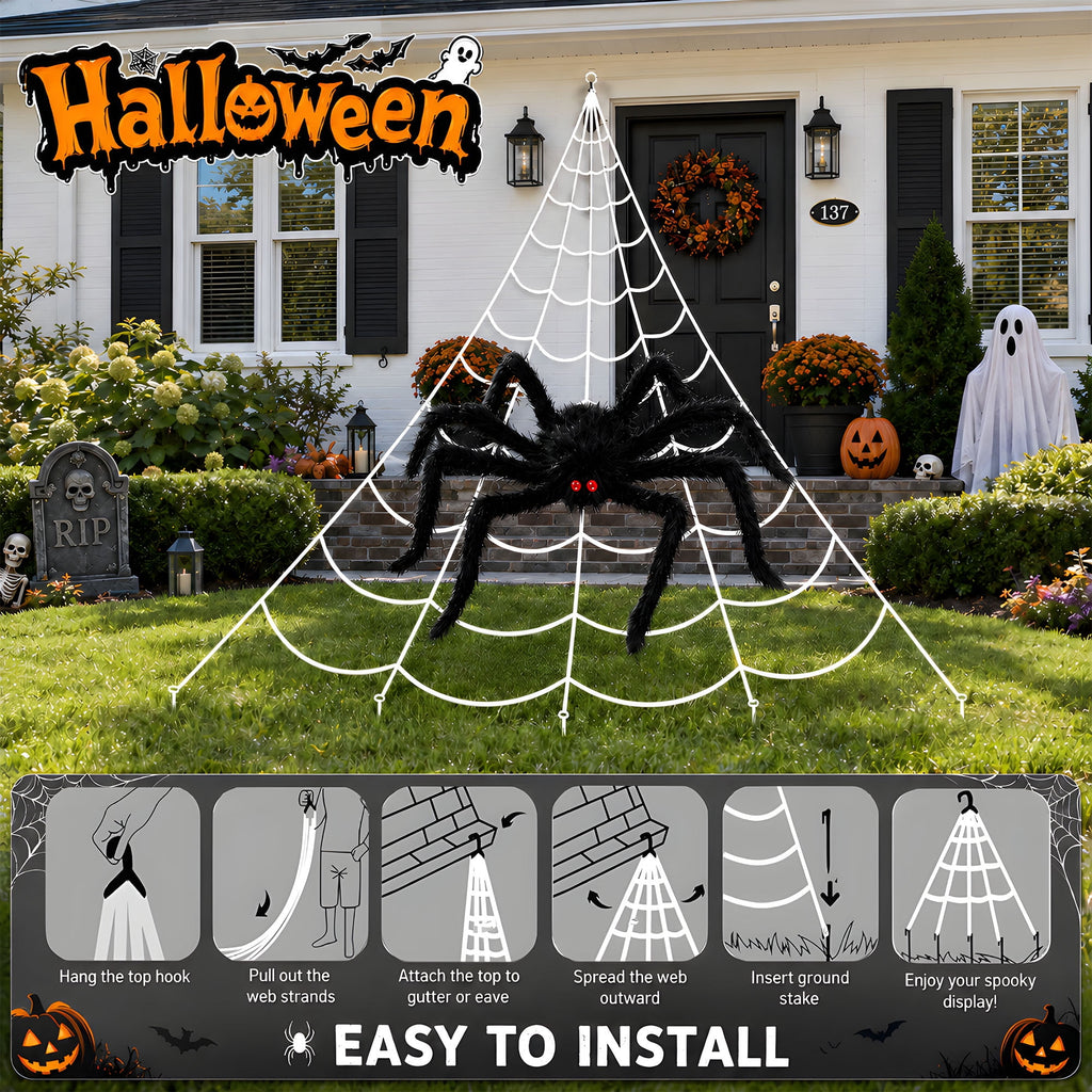 DAYBETTER Halloween Spider Web Lights, 250 LED Holiday Lighting, 15.7x16.4FT Waterproof Web Lights, Remote Control, for Indoor Outdoor Yard Garden Halloween Decor (Purple Light)