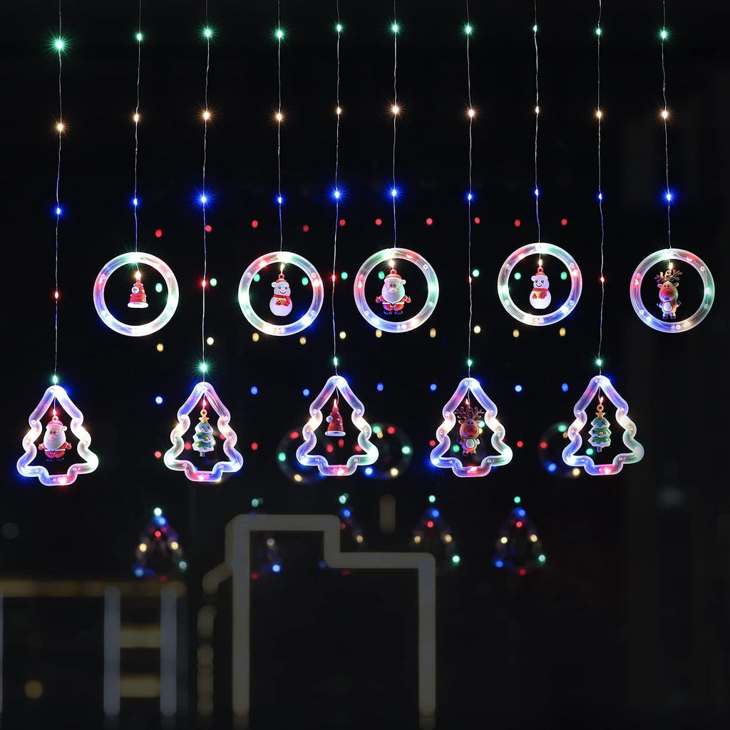 WILLED Christmas String Lights, 120 LED Window Curtain Lights with Christmas Ornaments, 9.8ft USB Powered Warm White Waterproof Fairy Lights Indoor Outdoor for Xmas Tree Patio Garden Party Home Decor