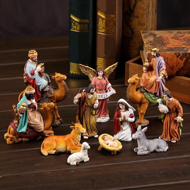 ANXPTIME Christmas Nativity Figurines Resin Manger Holy Family Nativity Scene Statue