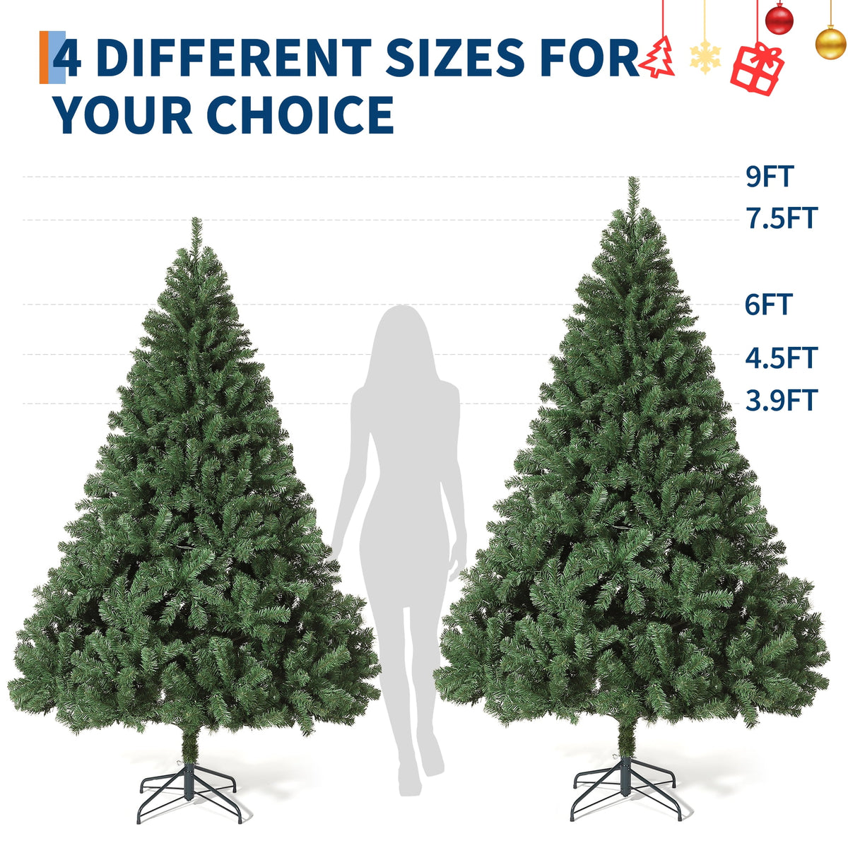 JoanKaren 7.5' Pre-Lit Green Artificial Christmas Tree,Metal Stand Full Xmas Tree with 600 Multicolor Lights