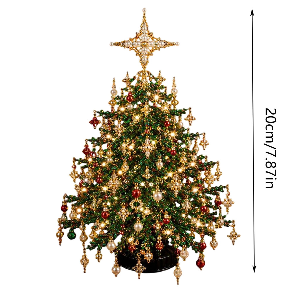DIY Beaded Christmas Tree Kit - Handmade Mini Tabletop Xmas Tree with Santa Topper, Built-In Warm Lights, Holiday Decor Craft Gift for Adults