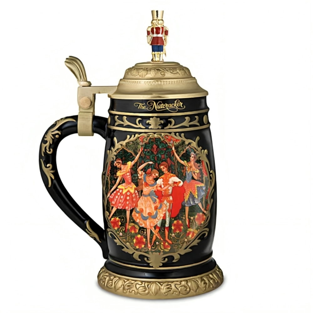 The Bradford Exchange The Nutcracker Porcelain Christmas Stein with Sculpted Topper, Gold-Toned Lid, 24 oz Collectible Barware or Holiday Decor Handcrafted Heirloom Porcelain 8.25-inches