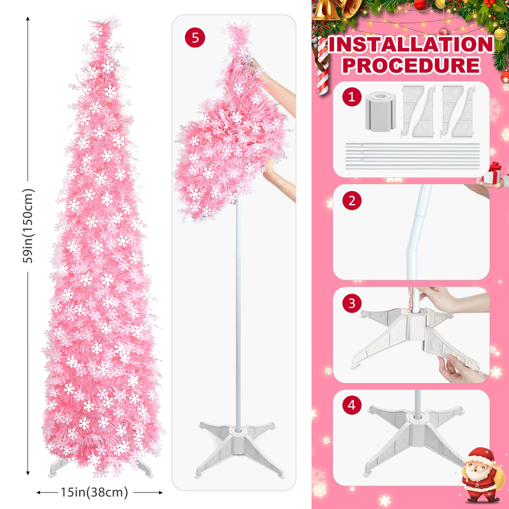 Ayieyill 5ft Pop up Christmas Tree,Color Artificial Pencil Tinsel Xmas Trees for Christmas Indoor Decorations, Collapsible Christmas Tree (Silver)
