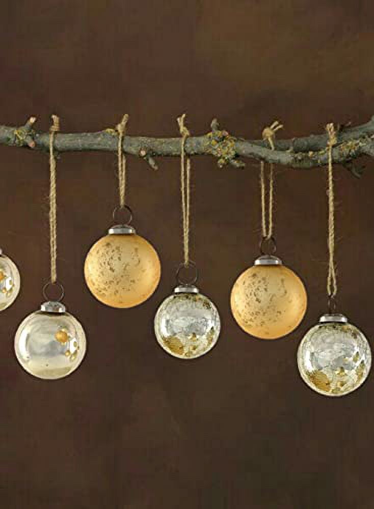 Serene Spaces Living Set of 9 Gold Glass Ball Ornaments for Christmas Tree, Holiday Decorations, Winter Wedding, Table Centerpiece