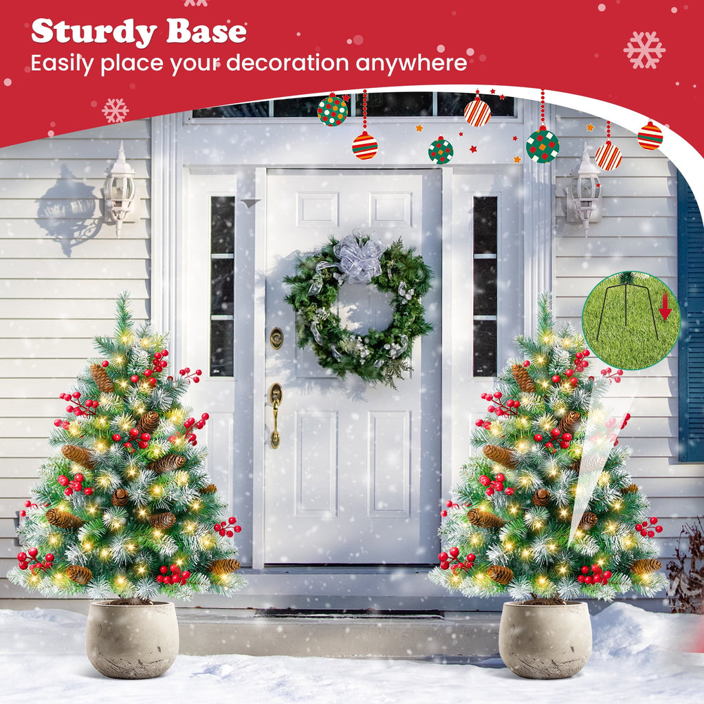 Yexmas 2PCS Small Outdoor Christmas Trees with LED Lights,30" Artificial Xmas Decora for Porch,Yard,Pathway,Garden,PVC