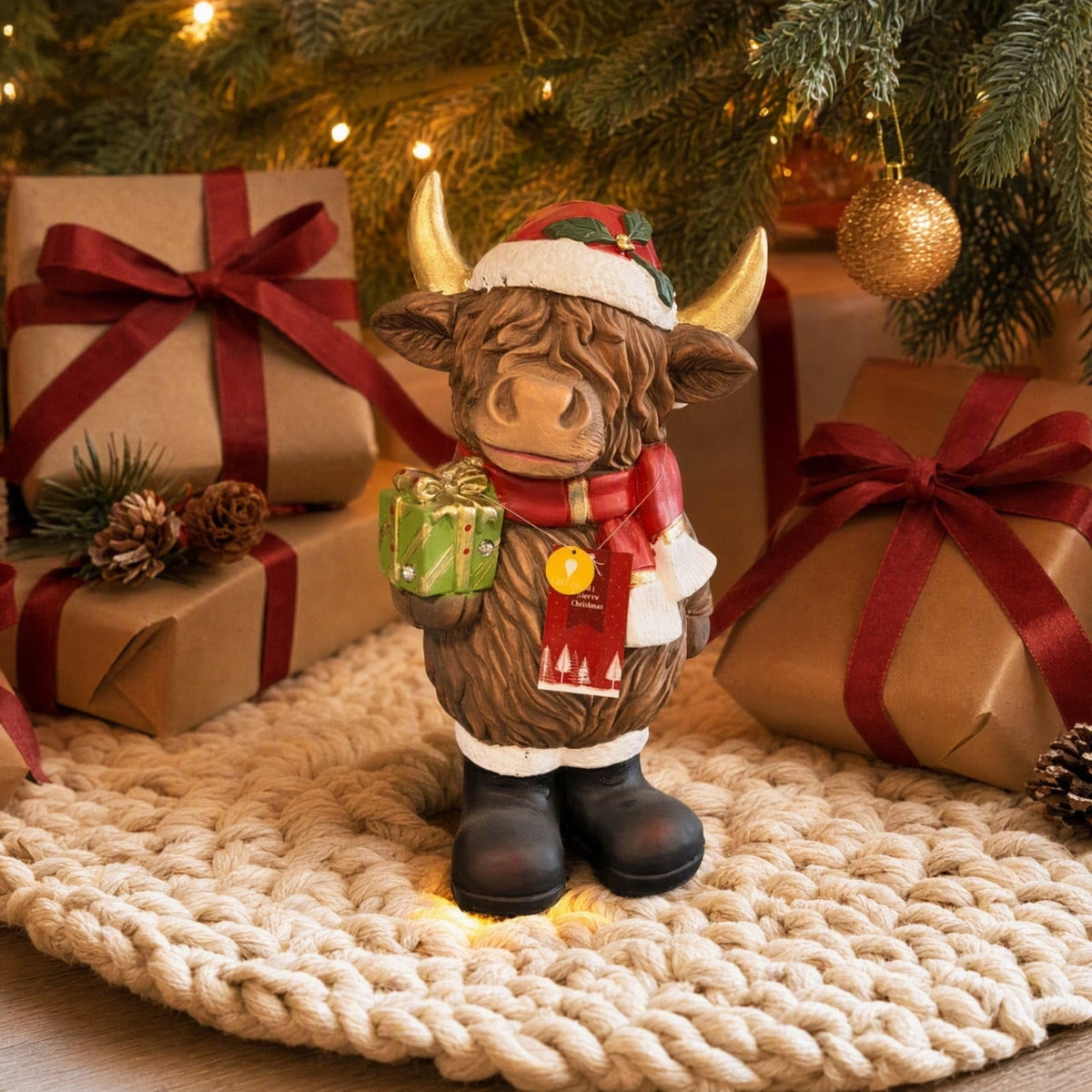 Luckky Lighted Christmas Dog Resin Statue, Santa Hat and Scarf Dog Figurine, 7.87 Inch, Multi-Color LED Lights, Indoor Outdoor Holiday Decor