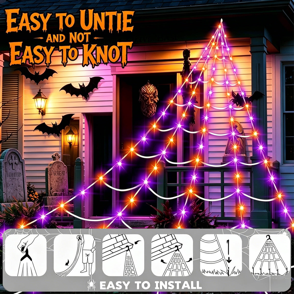 DAYBETTER Halloween Spider Web Lights, 250 LED Holiday Lighting, 15.7x16.4FT Waterproof Web Lights, Remote Control, for Indoor Outdoor Yard Garden Halloween Decor (Purple Light)