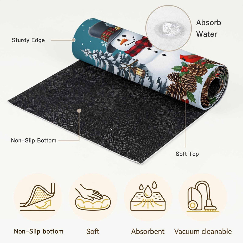 5x7 Area Rugs, Light Blue Snowman Christmas Non-Skid Rubber Backing Large Rectangle Rugs - Living Room Bedroom Home Office, Xmas Pinecone Tree Snowflake Indoor Floor Mat Carpets Washable Rug