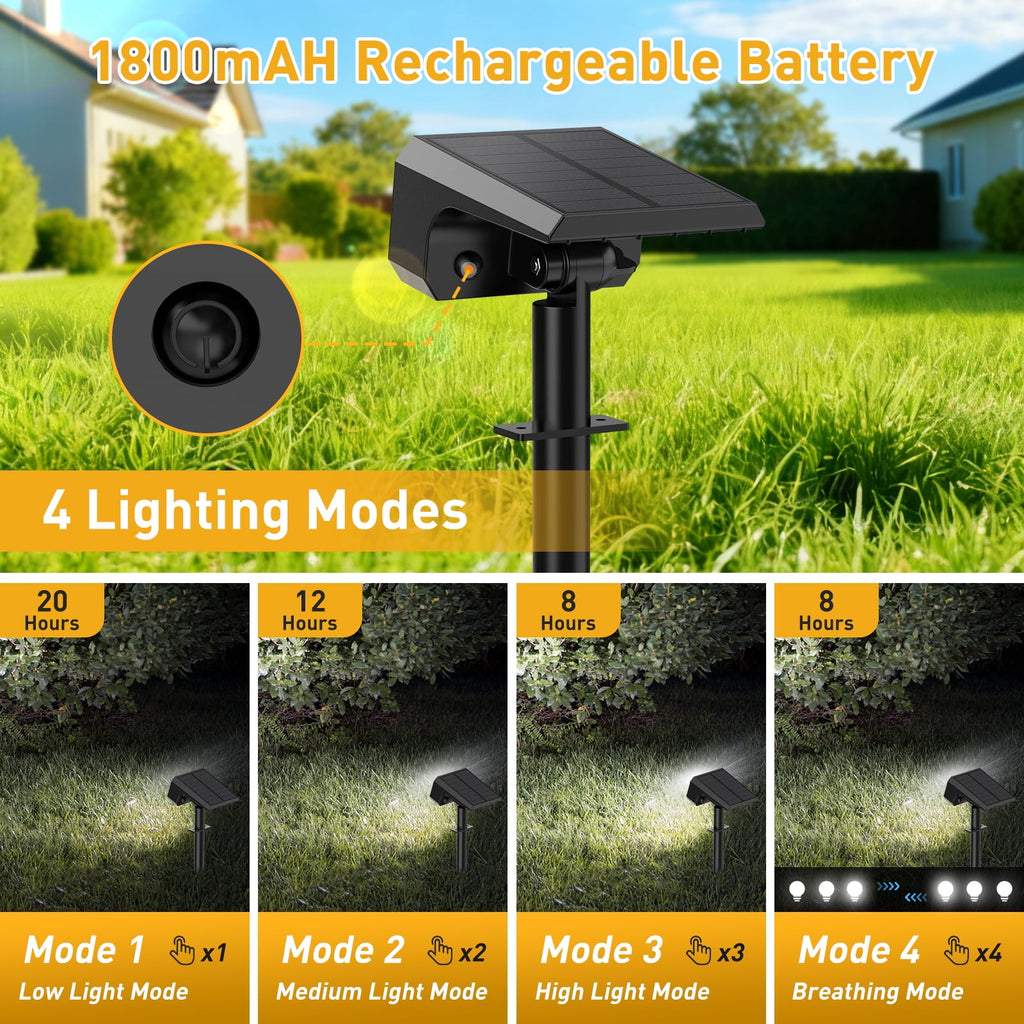 Solar Spot Lights Outdoor [4 Pack, IP65] - 100 High-Lumen LEDs, 4 Modes & 2-in-1 Design. Auto On/Off Cool White Landscape Lights for Yard, Garden, Pathway.