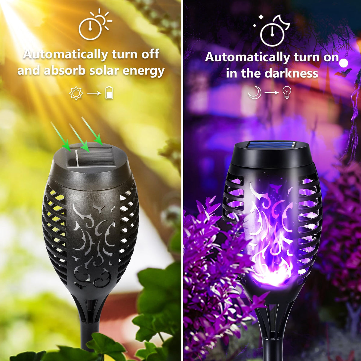 Toodour Outdoor Solar Lights, 6 Pack LED Solar Torch Lights with Flickering Flame, Waterproof Halloween Decoration for Patio Lawn Yard Pathway Garden