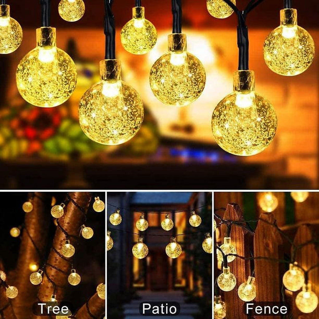 Juhefa Solar String Lights Outdoor 60 Led 35.6 ft Crystal Globe Lights for Garden Yard Porch Wedding Party Decor (White)