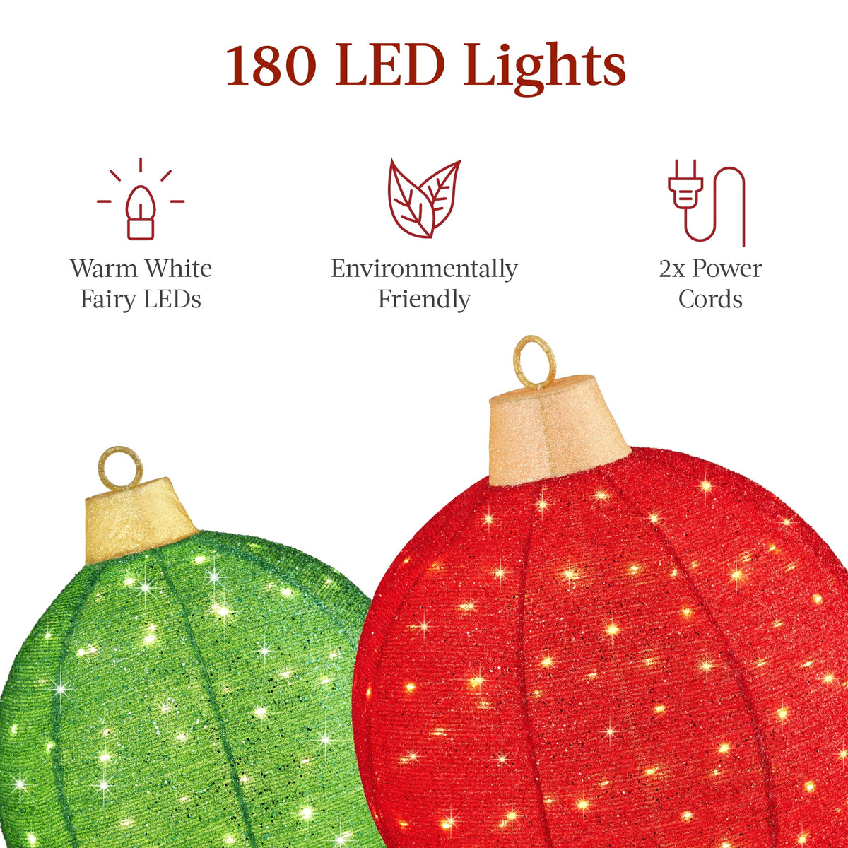 Best Choice Products 2pc Lighted Pop-Up Christmas Ornaments Outdoor Holiday Decoration w/ 180 LED Lights - Red/Green
