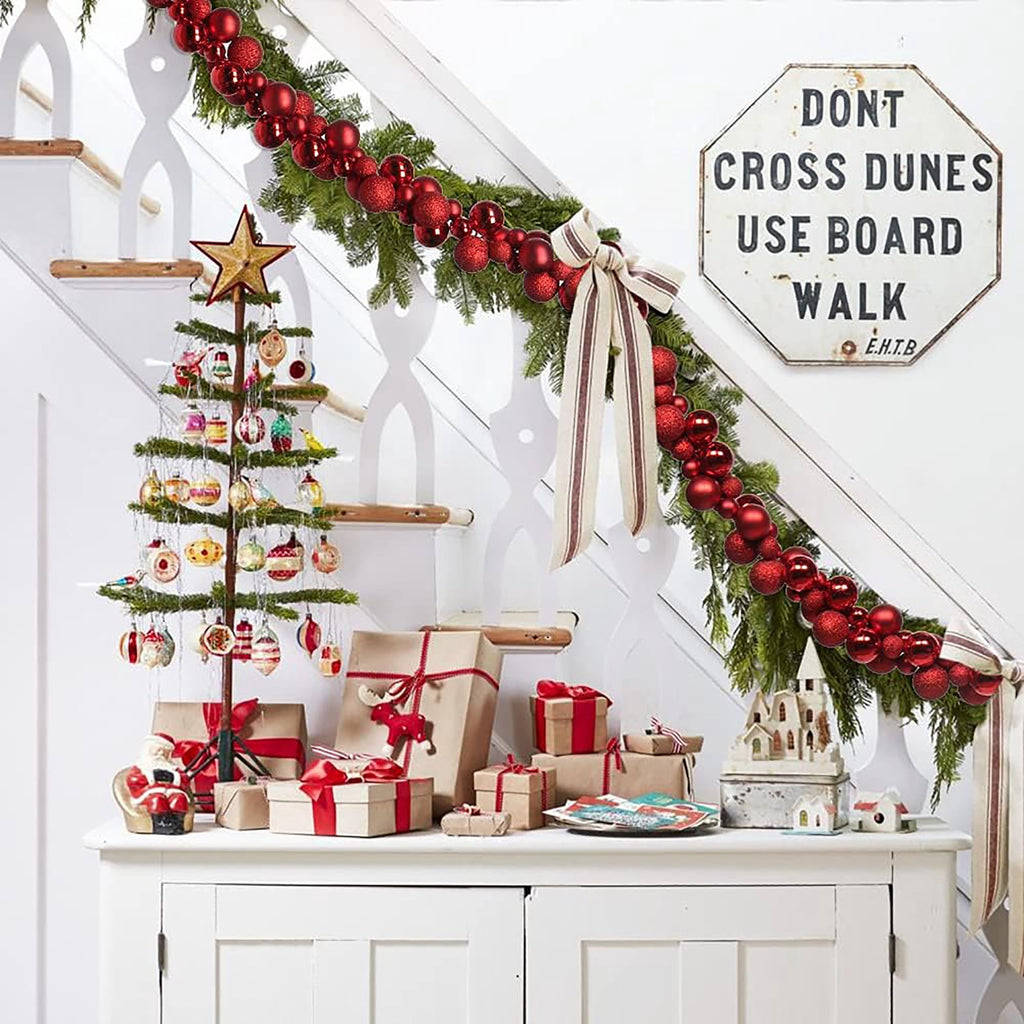 6 Ft Christmas Ball Garland Ornaments Shatterproof Xmas Hanging Balls Holiday Party Wedding Christmas Tree Decor Red