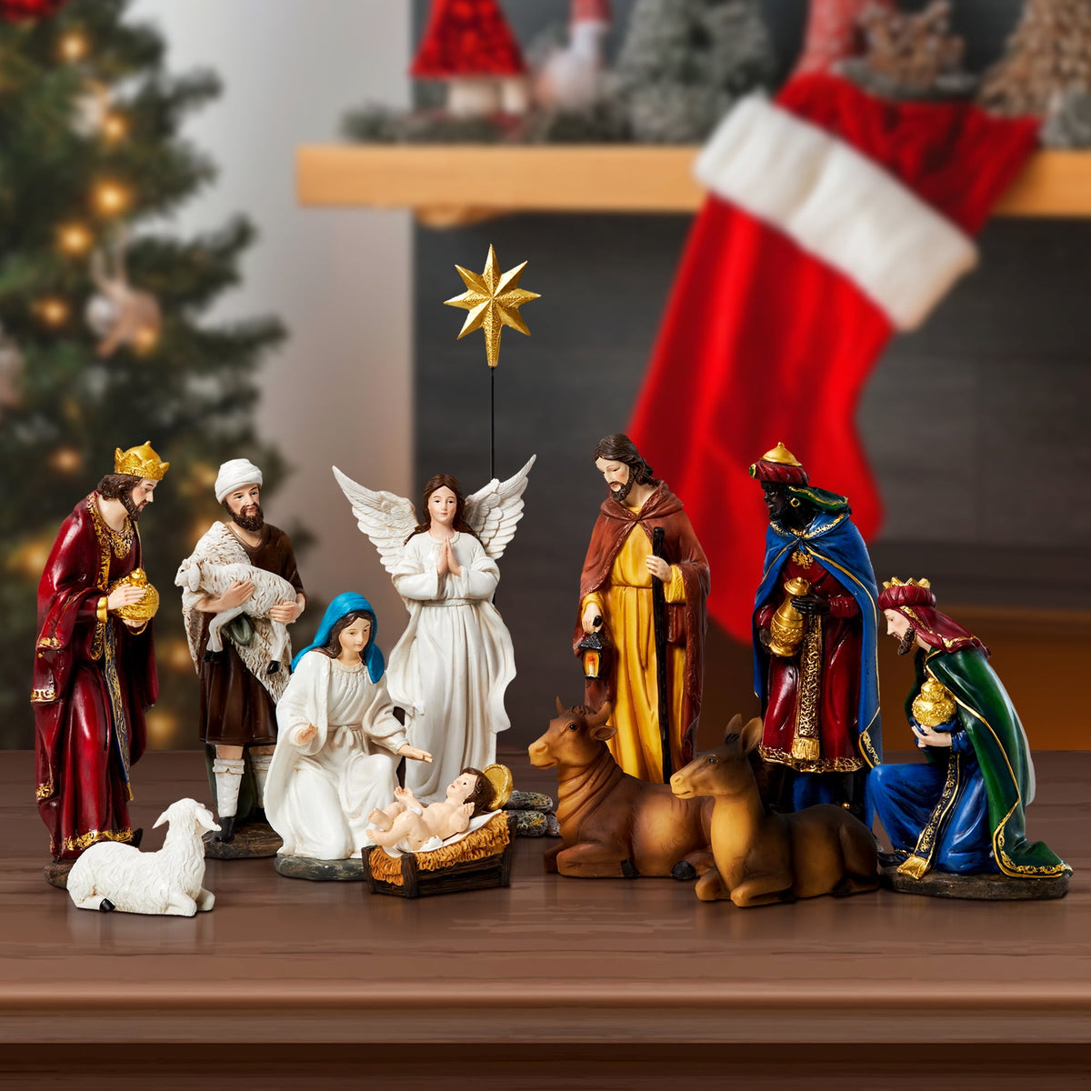 KUETH Indoor Nativity Set Christmas Nativity Scene Holiday Family Gift Religious Decorations 13 Pieces 7 inch