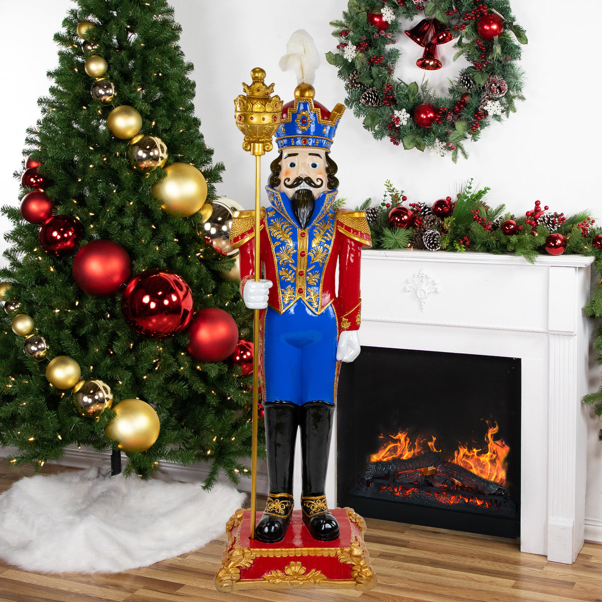 Northlight Regal Commercial Christmas Nutcracker Soldier with Scepter - 6.5' - Red and Blue
