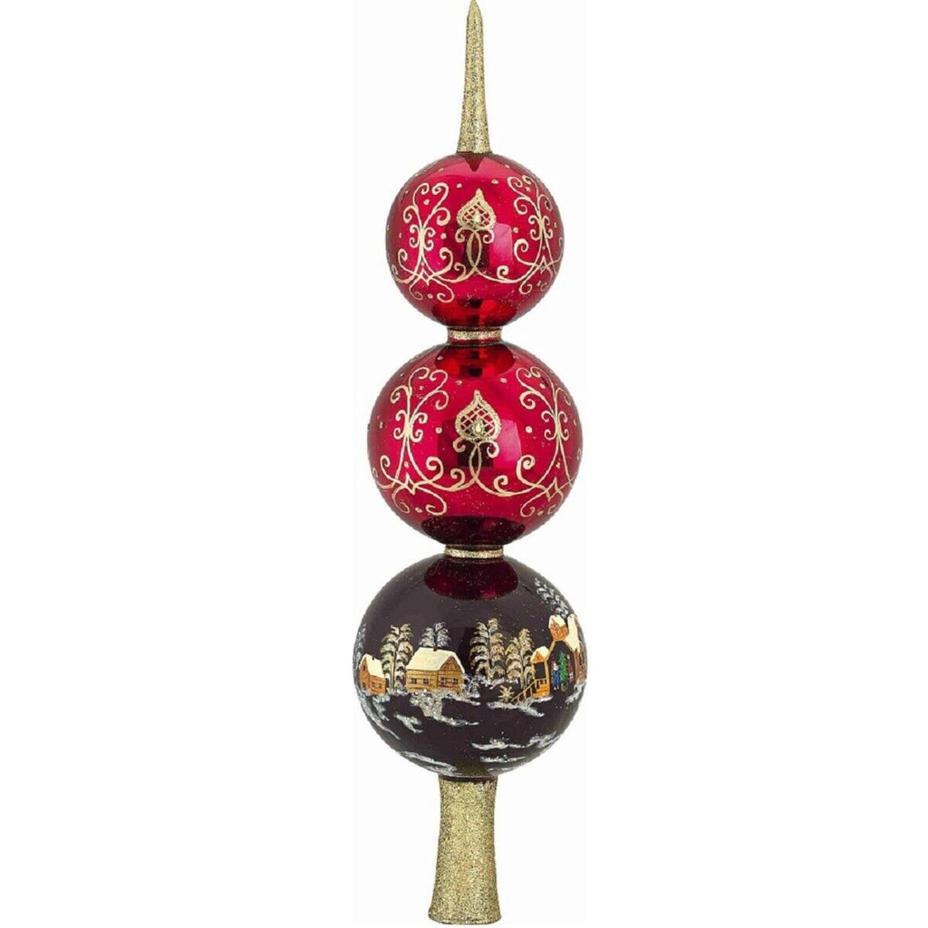 Metzler Brothers Red Russian Finial Polish Glass Christmas Tree Topper 14 Inch