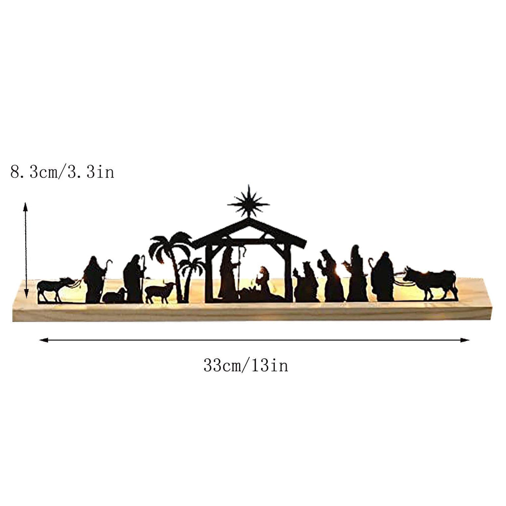 ADruer Nativity Sets for Christmas Indoor Decor Black Metal Nativity Scene with Wooden Base Little People Nativity Set for Christmas Winter Holiday Table Decor