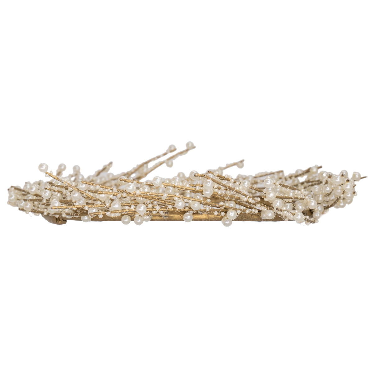 My Texas House Pearl Beaded Christmas Wreath, White and Gold, 12"