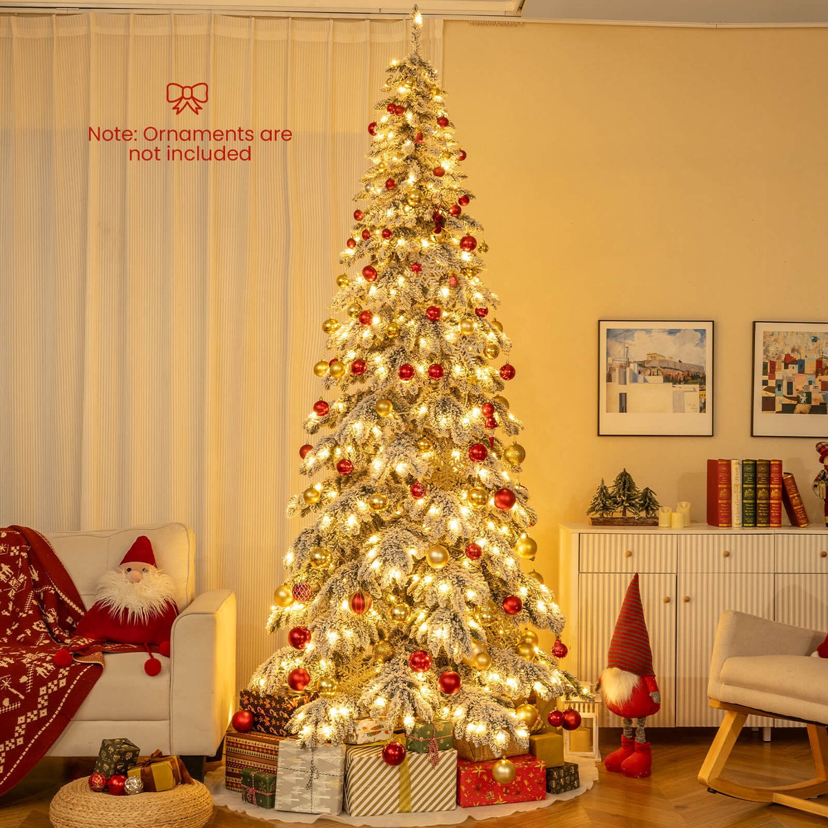 Costway 9 FT Artificial Christmas Tree with Quick Power Connectors,1223 Flocked Branch Tips