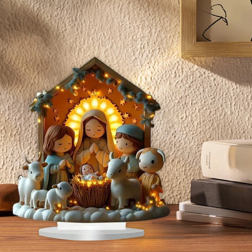 Xuniizn Christmas Ornaments 7x5x3" Acrylic Nativity Scene Standing Decorative, Nativity Sets & Figures Indoor Holiday Party Wedding Christmas Table Decorations, Christmas Decorations for Home