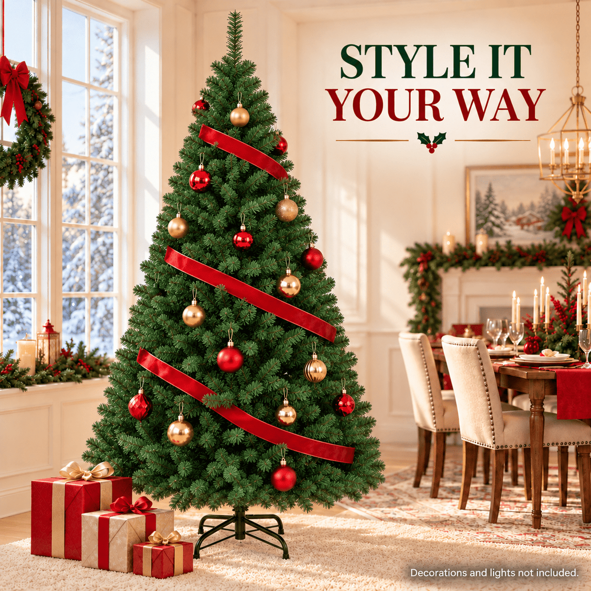 SUGIFT 6ft Artificial Christmas Tree with 1,000 Branch Tips, Hinged PVC Xmas Tree with Metal Stand, Green