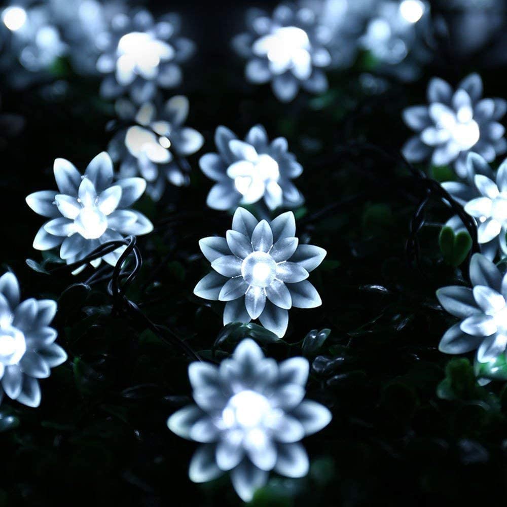HESHENG Solar Lotus Flowers String Lights, Waterproof 40ft 100LEDs Lights Fairy Lights Outdoor 8 Modes Festival Lighting for Patio Yard Tree Wedding Party Christmas Decoration, Multicolor