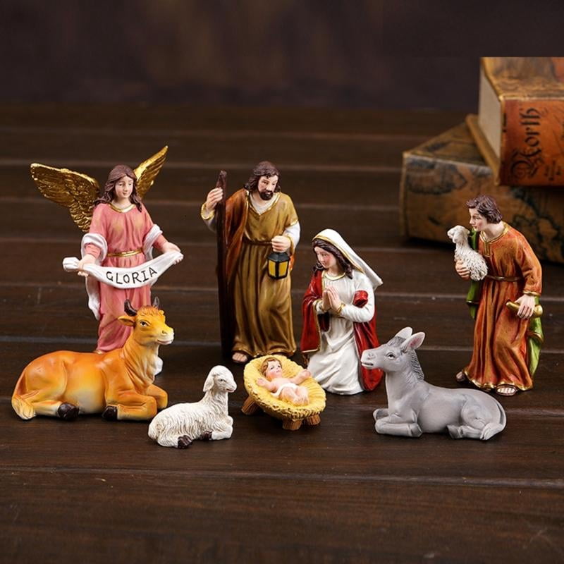 ANXPTIME Christmas Nativity Figurines Resin Manger Holy Family Nativity Scene Statue