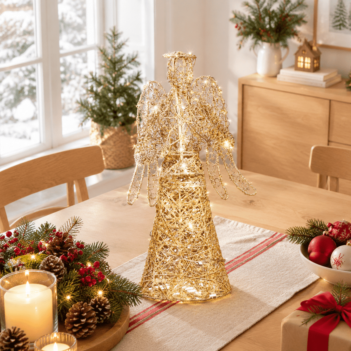 LED Angel Christmas Tree Topper, 12 Inch, Iron Alloy Holiday Decoration for Trees, Desks, and Shelves