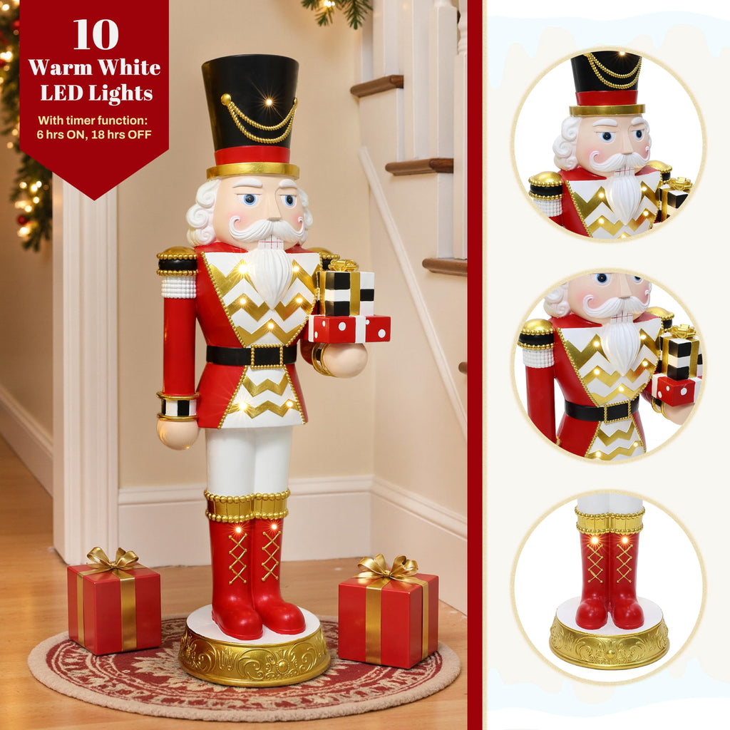 Langford Home 3.7 Ft Battery Operated Prelit Christmas Nutcracker Statue Holiding Presents