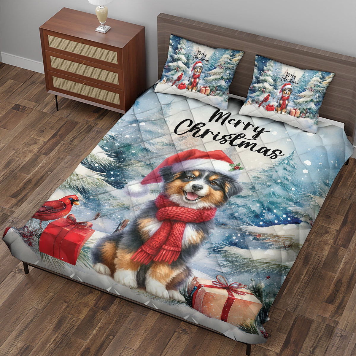 Merry Christmas French Bulldog Enjoys Woofmas Winter Xmas Holiday Quilt Bedding Set Dog Lover Gifts 1 Blanket Bed Cover 2 Pillowcases - 02022